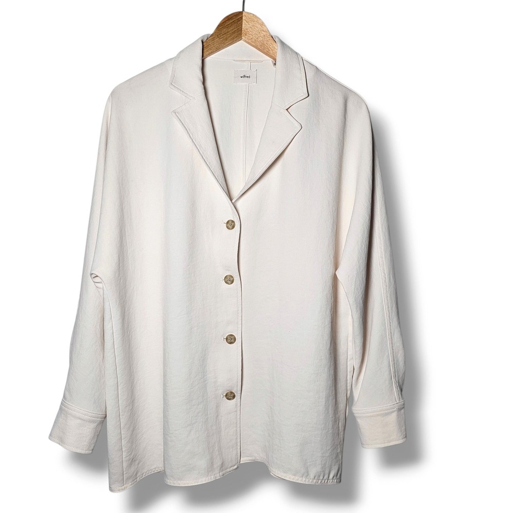 Aritizia Wilfred Freeform Crepette Button Down Shirt S Women Cream Notched Lapel
